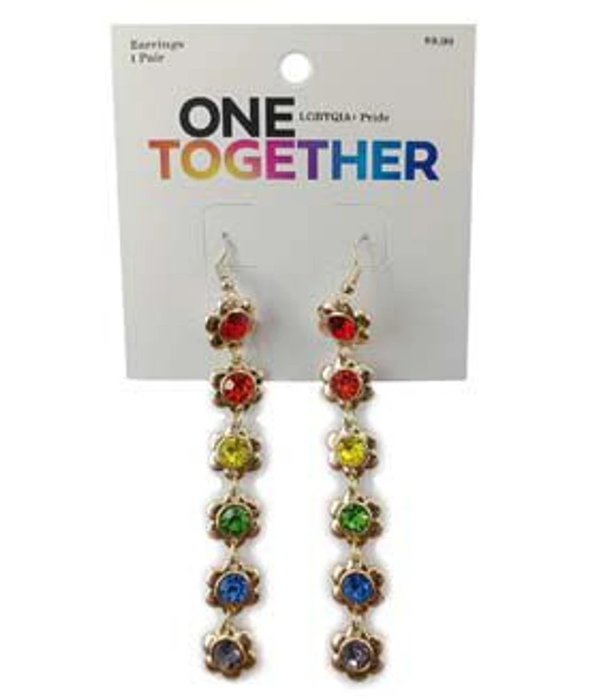 6" Pride Rainbow Flower Dangle Earrings by One Together