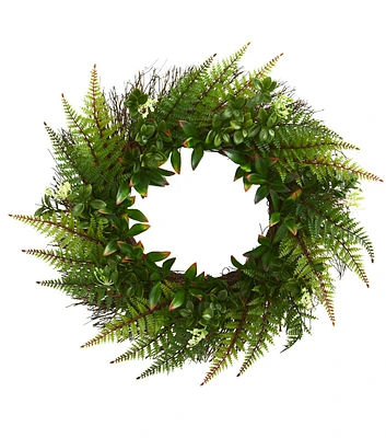 Nearly Natural Uv Resistant Assorted Fern Wreath