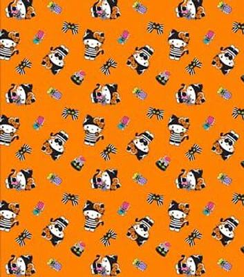 Hello Kitty Bows on Orange Halloween Cotton Fabric