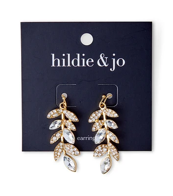 2" Gold Crystal Leaf Drop Earrings by hildie & jo