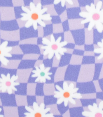 Floral On Purple Wavy Checkered Blizzard Prints Fleece Fabric