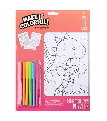 Colorbok 9ct Make It Colorful Dino Puzzle Coloring Kit