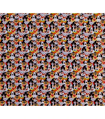 Dogs in Costumes on White Halloween Cotton Fabric