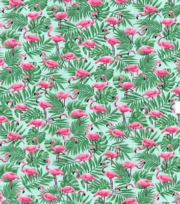 Fabric Traditions Pink Flamingos In Palm Leaves Novelty Cotton Fabric