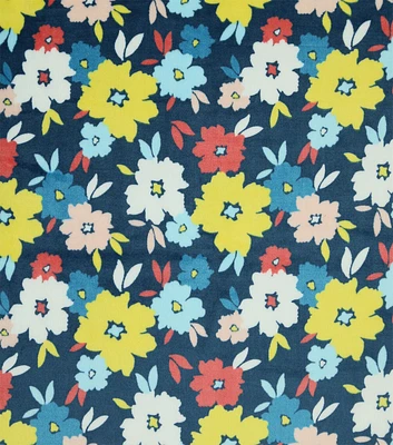 Spring Bold Floral On Blue Sew Lush Fleece Fabric