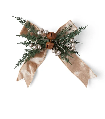 10" Christmas Bow With Pine Leaves & Bells Mini Swag by Bloom Room