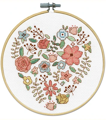 Design Works 6" Floral Heart Round Counted Cross Stitch Kit