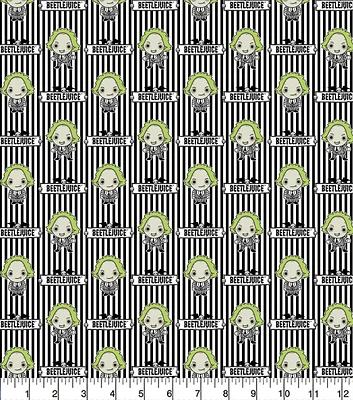 Beetlejuice Chibi Striped Cotton Fabric