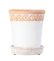 4" Whitewashed Terracotta Pot With Geometric Accemt by Bloom Room