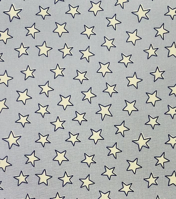 Yellow Stars on Gray Nursery Cotton Fabric