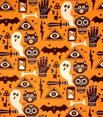 Alexander Henry Incantation on Orange Halloween Cotton Fabric