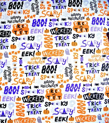 Halloween Words on White Halloween Cotton Fabric