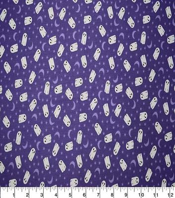 Moons & Ghosts on Purple Halloween Cotton Fabric