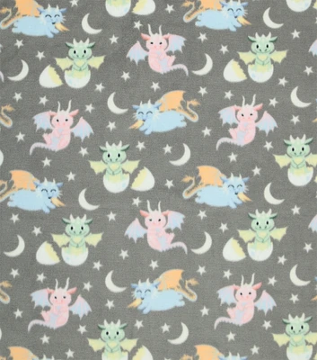 Dragons At Night on Green Nursery Fleece Fabric