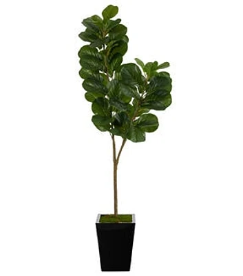 Nearly Natural 68in. Fiddle leaf Fig Tree in Black Metal Planter