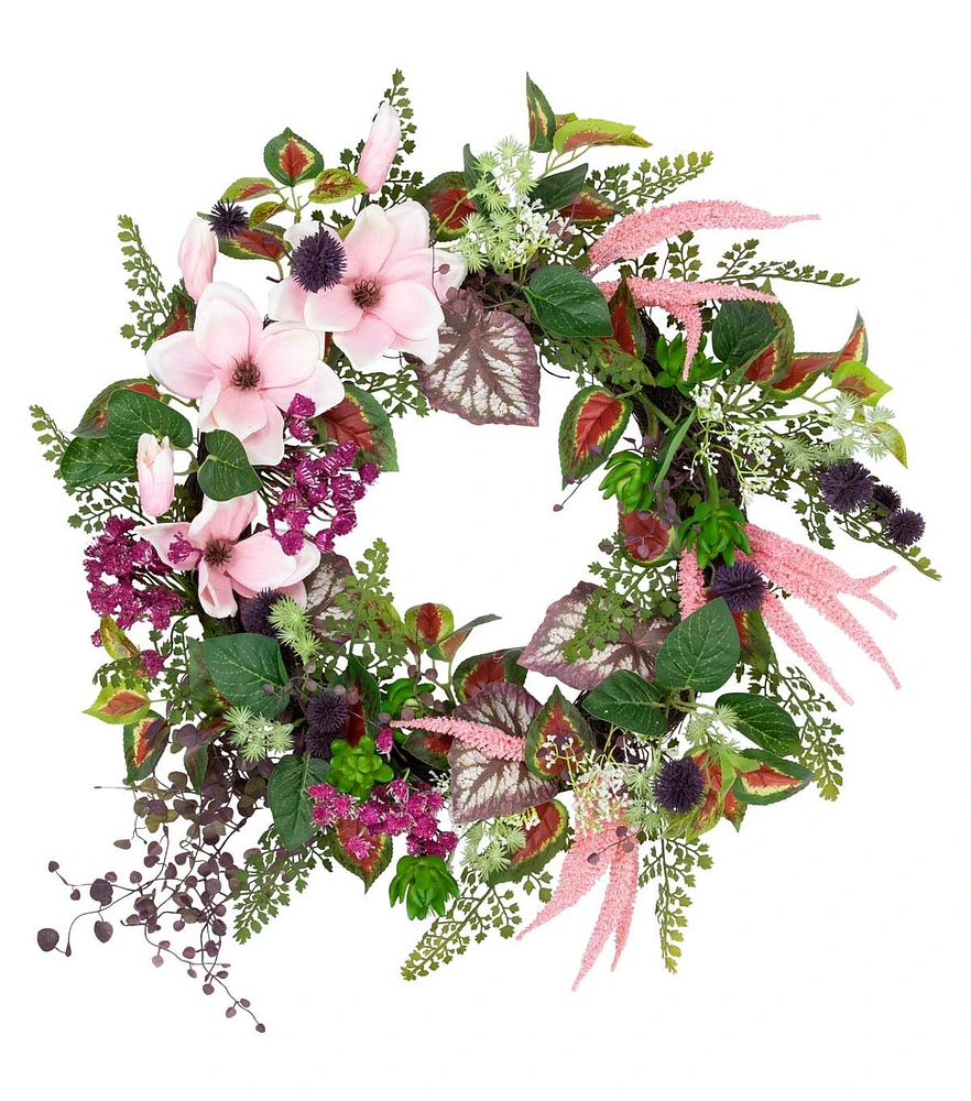 Northlight 24" Spring Pink Succulents & Green Fern Wreath