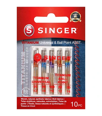 SINGER 10ct Universal Regular Ball Point Titanium Sewing Machine Needles