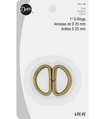 Dritz 1" D-Rings, Antique Brass, 4 pc