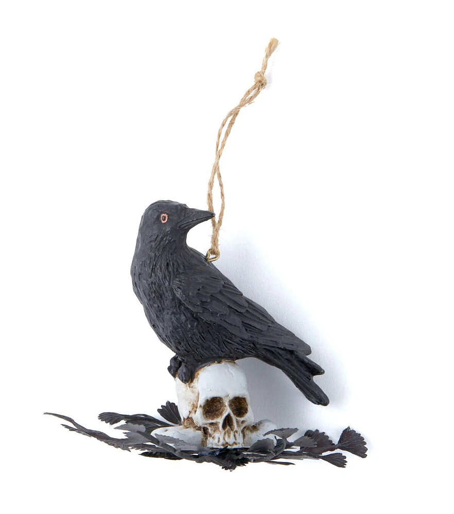 4" Halloween Black Raven With Skull Ornament by Place & Time