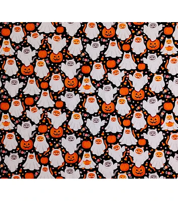 Ghost Cats on Black Halloween Super Snuggle Flannel Fabric