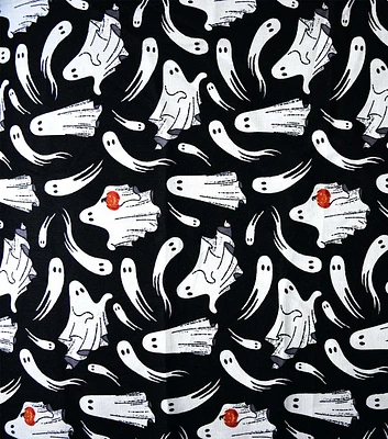 Ghosts on Black Halloween Cotton Fabric