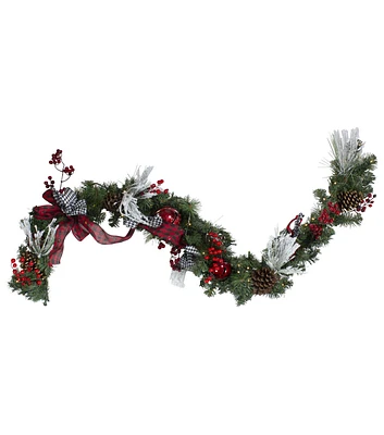 Northlight 6' Pre Lit Plaid Bows Red Berry Artificial Christmas Garland