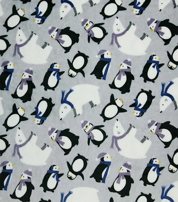 Polar Animals on Gray Sew Lush Fleece Fabric