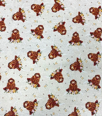 Highland Cows on Cream Novelty Cotton Fabric