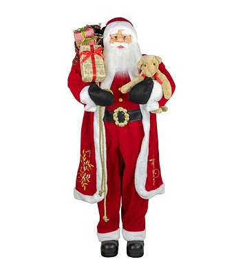 Northlight 60" Christmas Santa Claus With Teddy Bear & Gift Bag Figure