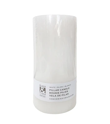 4" x 8" White 3 Wick Unscented Poured Pillar Candle by Place & Time