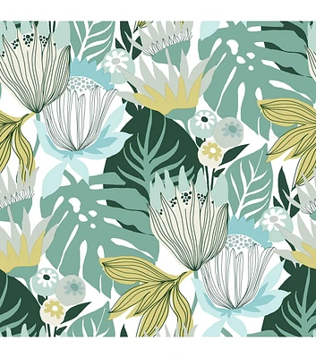 RoomMates 20.5" x 16.5' Green Retro Tropical Leaf Peel & Stick Wallpaper