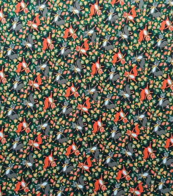 Foxes & Leaves on Green Interlock Knit Fabric by POP!