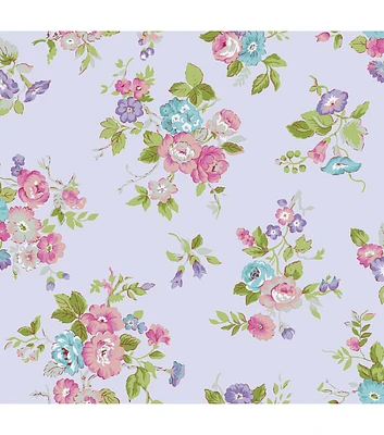 Stitch & Sparkle Floral on Lilac Cotton Fabric