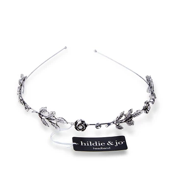 6" x 5" Antique Silver Flower & Leaf Headband by hildie & jo