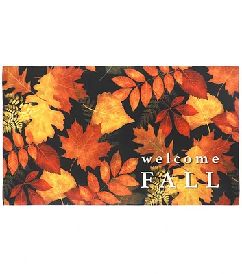 30" x 18" Fall Leaves on Black Rubber Doormat by Place & Time