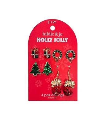 4ct Christmas Gift Wreath Tree Earrings by hildie & jo