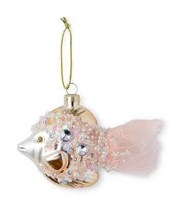 5.5" Christmas Coral Fish With Netting Glass Ornament by Place & Time