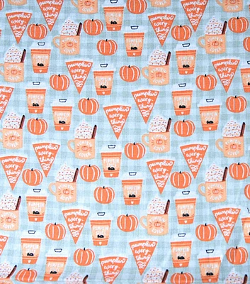 Pumpkin Pies on Blue Fall Cotton Fabric