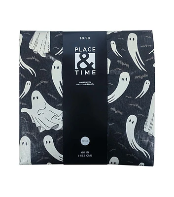 60" Round Halloween Ghost Black PEVA Tablecloth by Place & Time