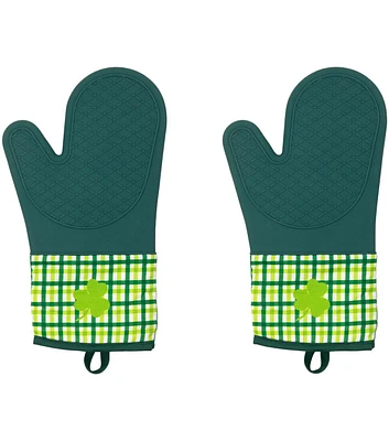 Northlight 12.5" St. Patrick's Day Green Plaid Shamrock Oven Mitts