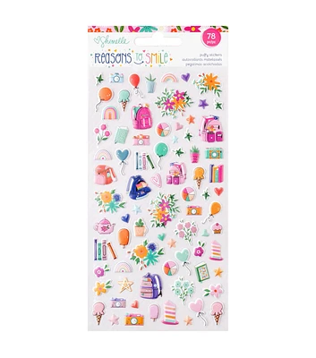 American Crafts 78pc Shimelle Reason To Smile Puffy Icon Stickers