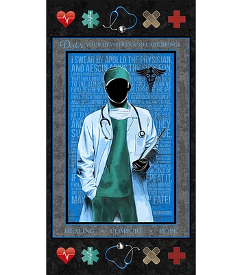 24'' Cotton Quilt Panel Doctor Blue