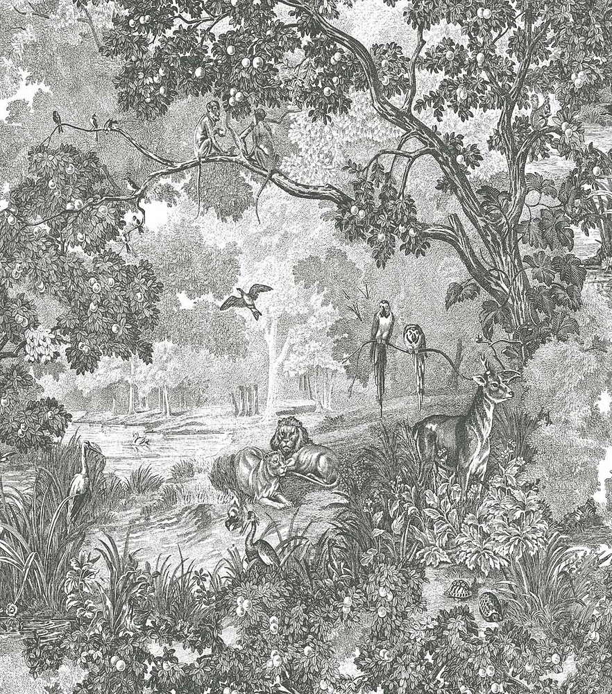 RoomMates 20.5" X 16.5' Gray Jungle Toile Peel & Stick Wallpaper