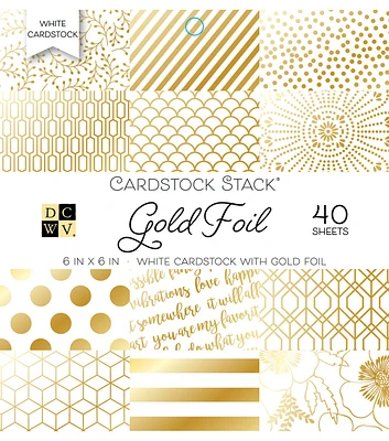 DCWV 40 Sheet 6" x 6" White Cardstock Pack With Gold Foil