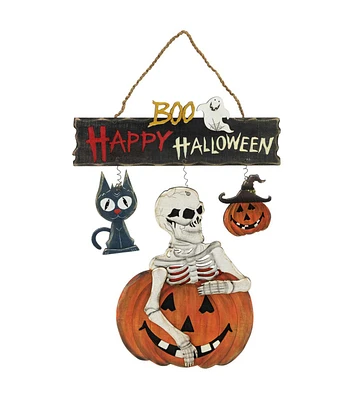 Northlight 14.5" Skeleton Jackolanterns & Black Cat Happy Halloween Sign