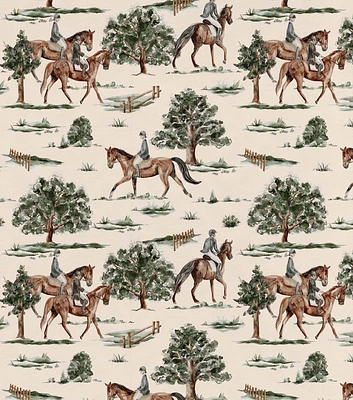 David Textiles Equestrian Life on Tan Novelty Cotton Fabric