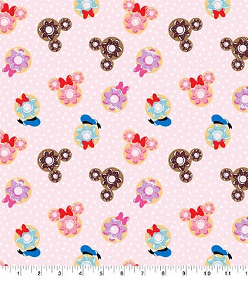 Disney Donuts on Pink Knit Cotton Fabric