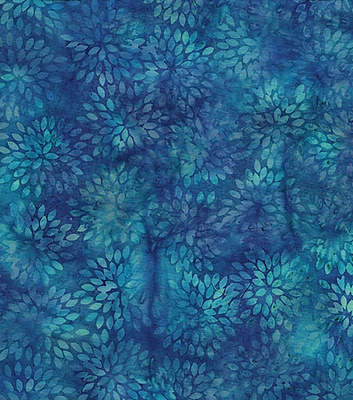 Painted Floral & Blue Cornflower Batik Cotton Fabric