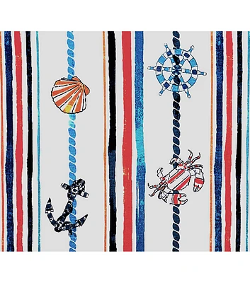 Nautical Icons Striped Outdoor Fabric