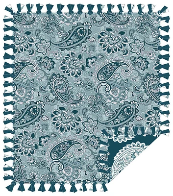 48" Wide Blue Pretty Paisley No Sew Fleece Blanket